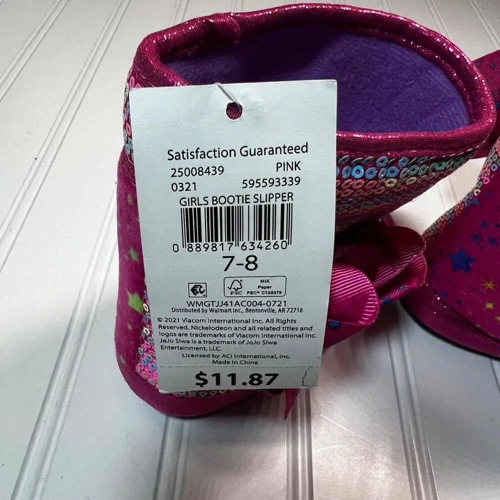 JoJo Siwa Girls Bootie Slippers Size 7/8 Plush Pink High Top NWT